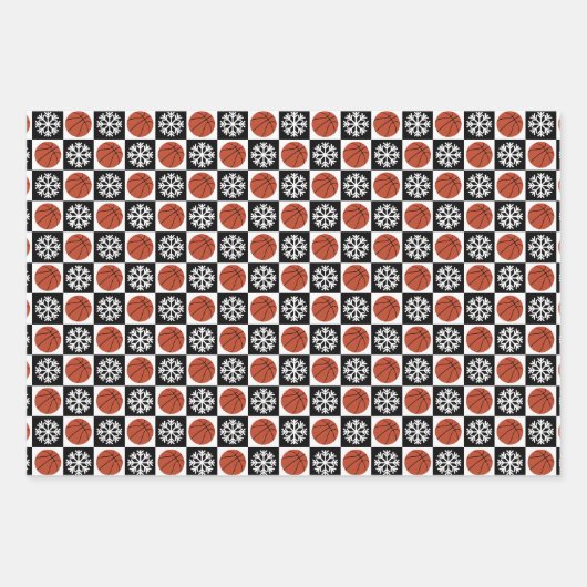 Basketball en Snowflake Black en White Kerstmis Inpakpapier Vel (Voorkant)