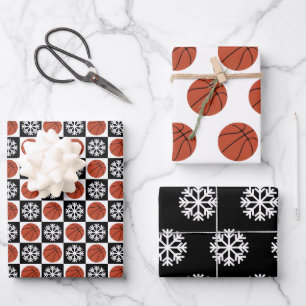 Basketball en Snowflake Black en White Kerstmis Inpakpapier Vel