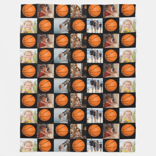 Basketball Family Collage Photo Patroon Black Fleece Deken (Voorkant)