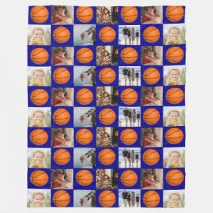 Basketball Family Collage Photo Pattern Blue Fleece Deken
