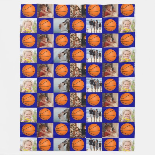 Basketball Family Collage Photo Pattern Blue Fleece Deken (Voorkant)
