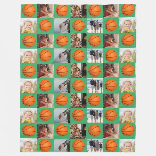 Basketball Family Collage Photo Pattern Green Fleece Deken (Voorkant)