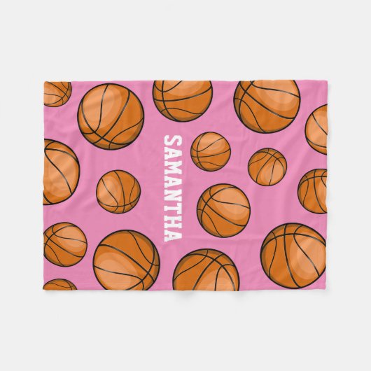 Basketball Fan Aangepaste naam Roze Fleece Deken (Voorkant (Horizontaal))