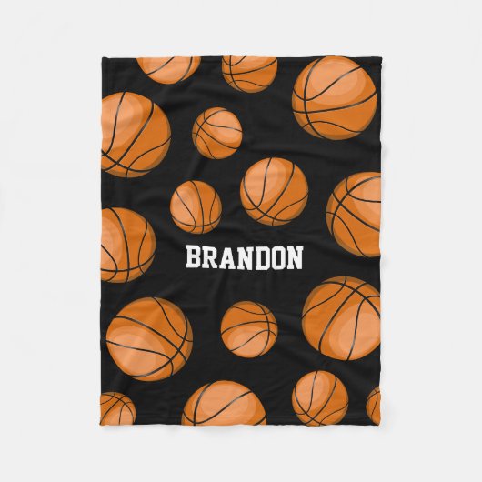 Basketball Fan Custom Name Black Fleece Deken (Voorkant)