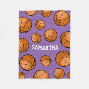 Basketball Fan Custom Name Paars Fleece Deken