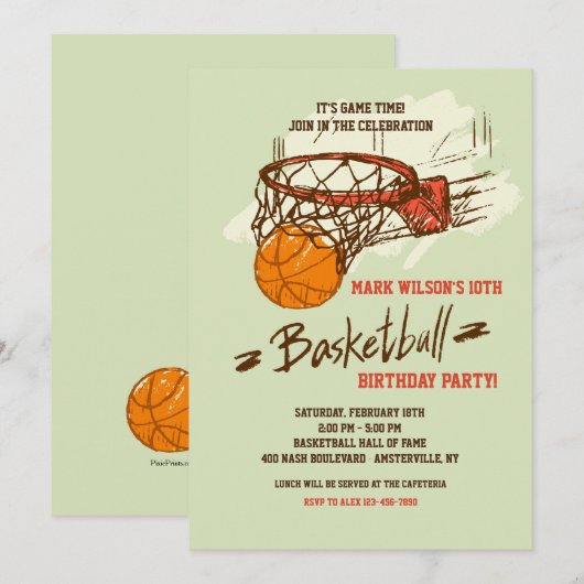 Basketball Fan Invitation Kaart (Voorkant / Achterkant)