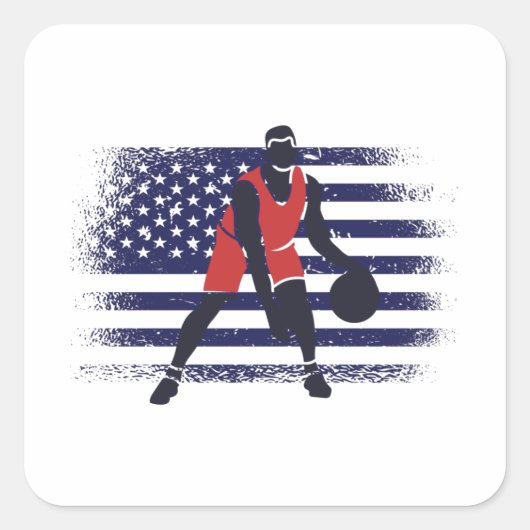 Basketball Fan Jersey USA Flag Vierkante Sticker (Voorkant)