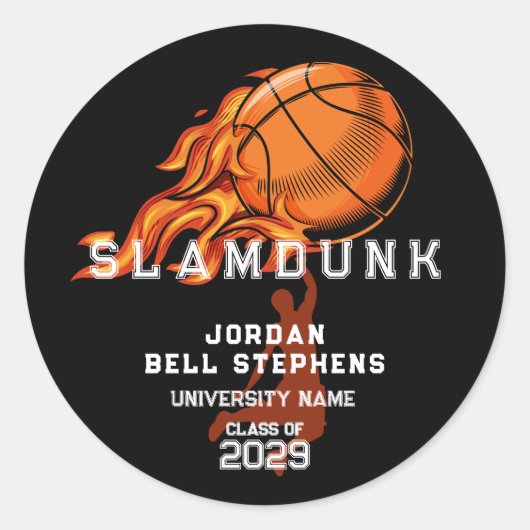 Basketball Fireball Sport Team Afstuderen Pet Topp Ronde Sticker (Voorkant)
