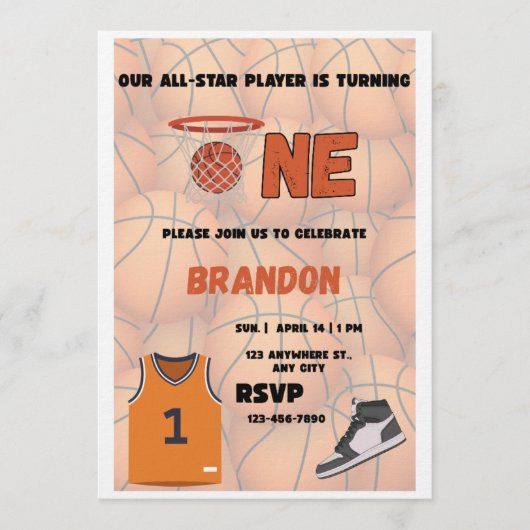 Basketball First Birthday Invitation | All Star Kaart (Voorkant)
