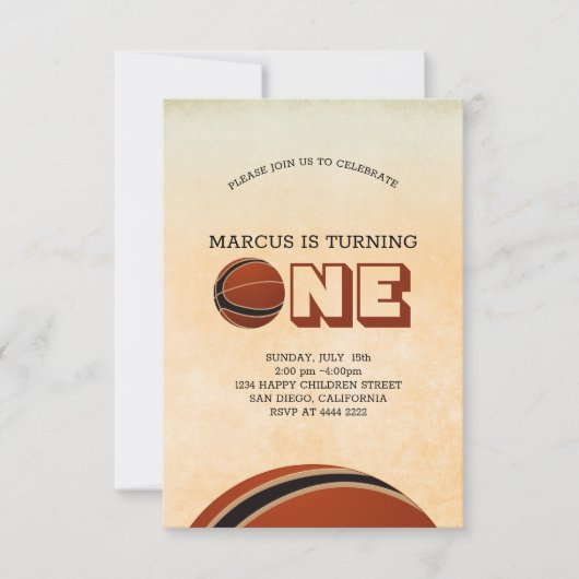 Basketball First Birthday Kaart (Voorkant)