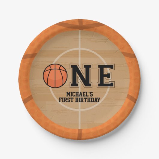 Basketball First Birthday Papieren Bordje (Voorkant)