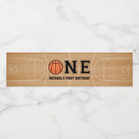 Basketball First Birthday Waterfles Etiket (Enkel label)