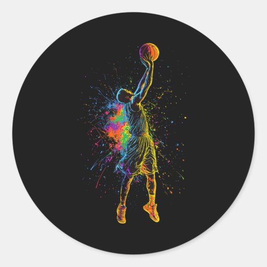 Basketball For Men Kids Youth Player Slam Dunk Tee Ronde Sticker (Voorkant)