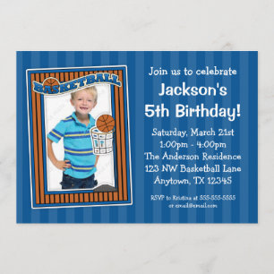 Basketball Foto Birthday Party Blue Invitations Kaart