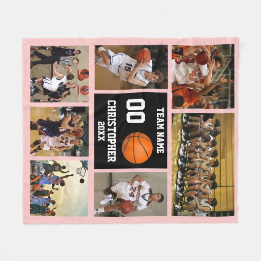 Basketball fotocollage abrikozenroze fleece deken (Voorkant (Horizontaal))