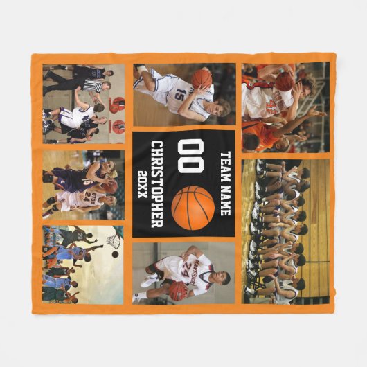 Basketball-fotocollage Oranje Fleece Deken (Voorkant (Horizontaal))