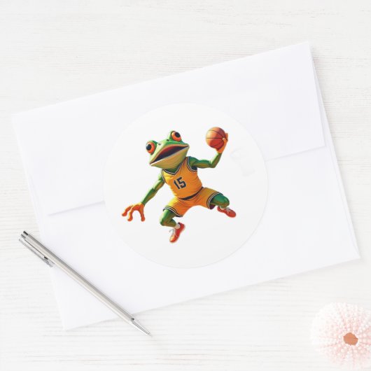 Basketball Frog large round white stickers (Envelop)