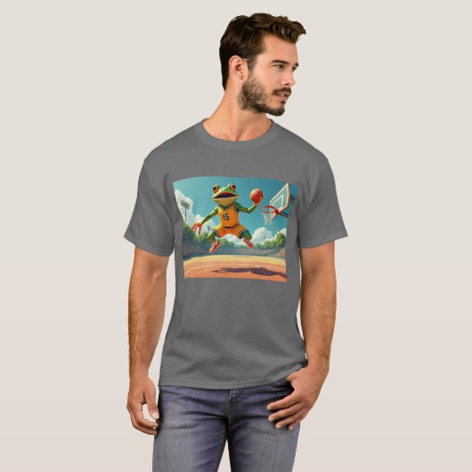 Basketball Frog mannen grijs T-shirt (Voorkant volledig)