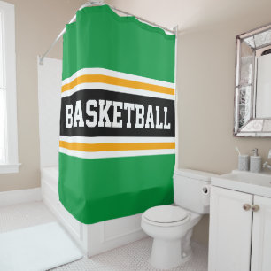 BASKETBALL Fun Green Zwart Geel Racing Stripes Douchegordijn