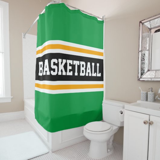 BASKETBALL Fun Green Zwart Geel Racing Stripes Douchegordijn (In situ)