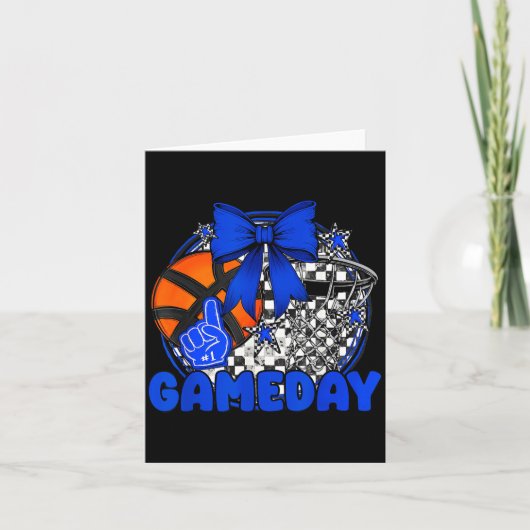 Basketball Game Day Go Cheer Team Blue Coquette Ch Kaart (Voorkant)