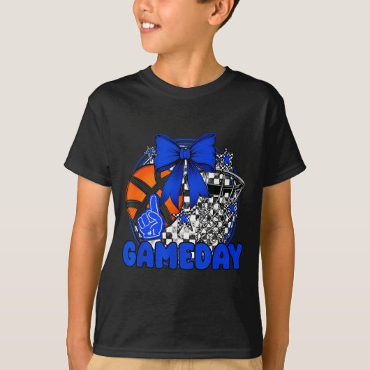 Basketball Game Day Go Cheer Team Blue Coquette Ch T-shirt (Voorkant)