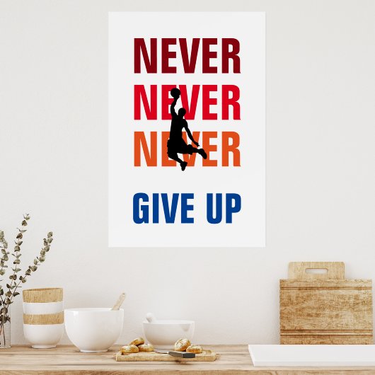 Basketball geeft nooit de rode gele afdruk op poster (Keuken)