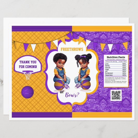 Basketball Gender onthullen Chip Bag Paars & Gold (Voorkant / Achterkant)