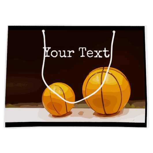 Basketball Gift bag op zwarte achtergrond Groot Cadeauzakje (Voorkant)