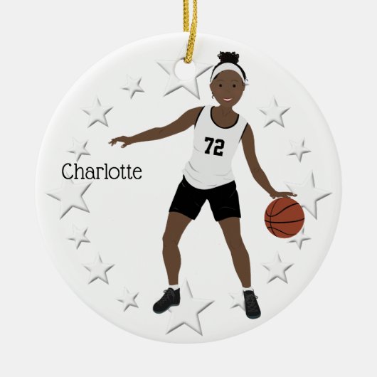 Basketball Girl Black en White Ceramic Ornament (Voorkant)