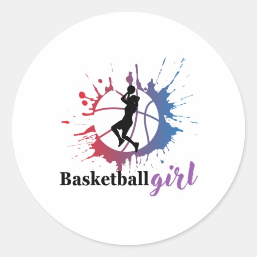 Basketball Girl Ronde Sticker (Voorkant)