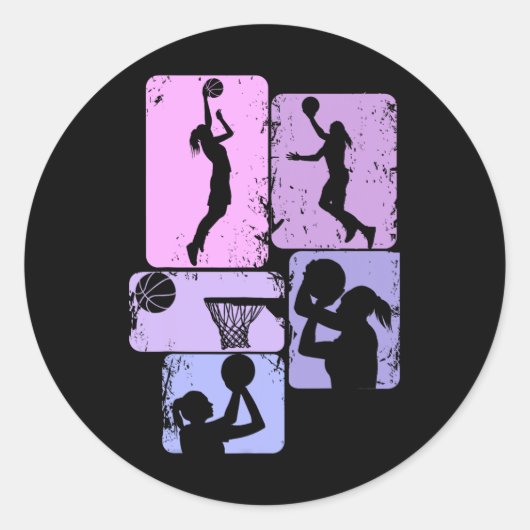 Basketball Girls Kinder Ronde Sticker (Voorkant)
