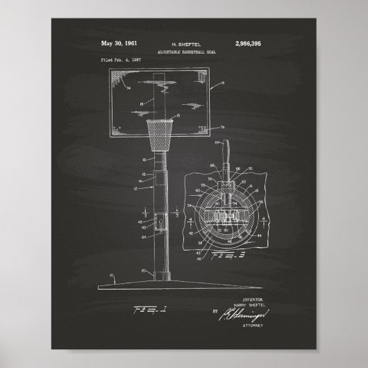 Basketball Goal 1961 Patent Art Chalkboard Poster (Voorkant)