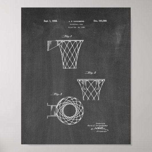 Basketball Goal Patent - Chalkboard Poster (Voorkant)