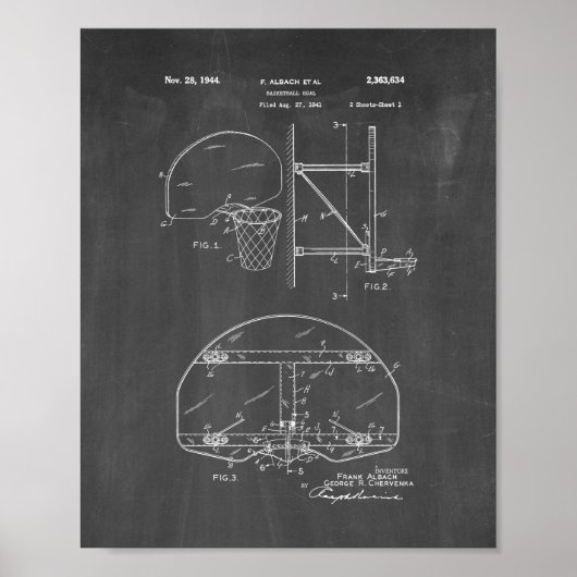 Basketball Goal Patent - Chalkboard Poster (Voorkant)