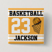 Basketball Gold en witte strepen | DIY-tekst Vierkante Button 5,1 Cm (Voorkant)