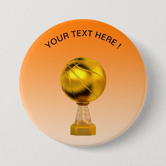 Basketball Gold Trophy Ronde Button 7,6 Cm (Voorkant)