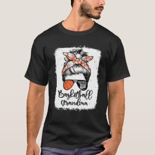 Basketball Grandma  Leopard Messy Bun Bleac T-shirt