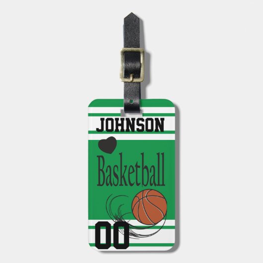 Basketball Green en White | Personaliseren Bagagelabel (Voorkant verticaal)