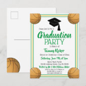 Basketball Green & Gold Graduparty Uitnodiging Briefkaart (Voorkant / Achterkant)