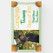 Basketball Green & Gold One Photo Afstuderen Spandoek (Verticaal)