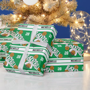Basketball Green & White Stripes Cadeaupapier