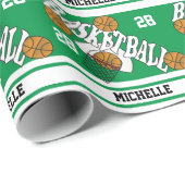 Basketball Green & White Stripes Cadeaupapier (Rol Hoek)