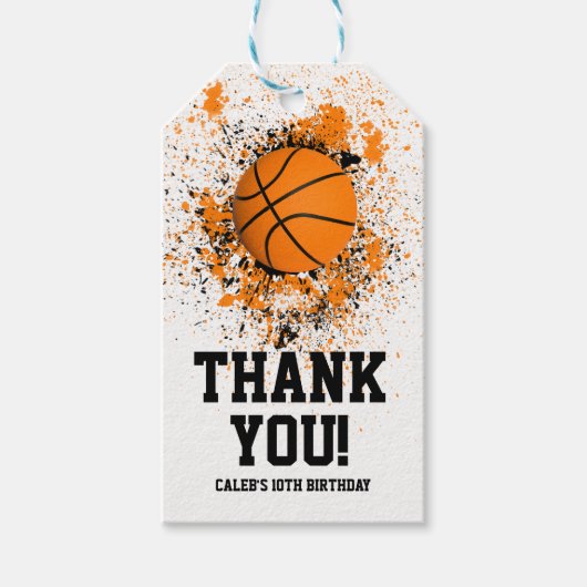 Basketball Grunge Paint Splatter Oranje Black Cool Cadeaulabel (Voorkant)
