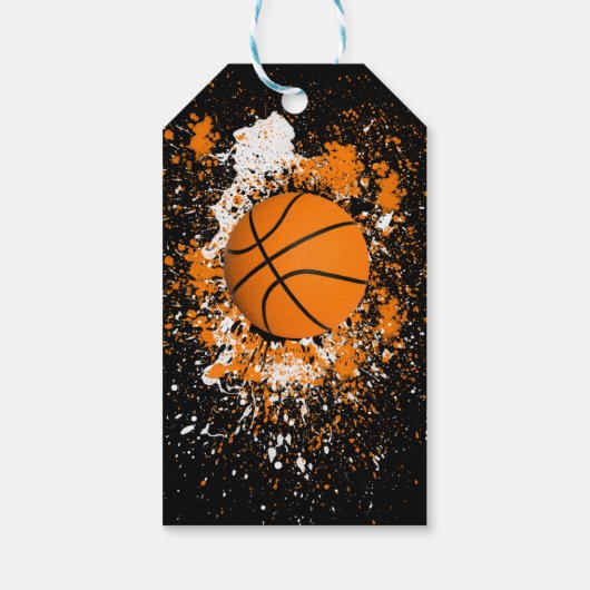Basketball Grunge Paint Splatter Oranje Black Cool Cadeaulabel (Achterkant)