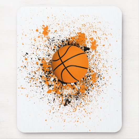 Basketball Grunge Paint Splatter Oranje Black Cool Muismat (Voorkant)