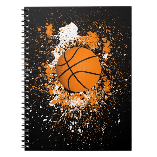 Basketball Grunge Paint Splatter Oranje Black Cool Notitieboek (Voorkant)