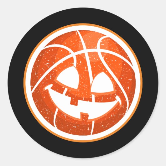 Basketball Halloween Pumpkin Sinaasappel op zwart Ronde Sticker (Voorkant)