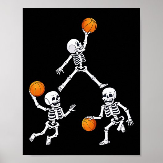 Basketball Halloween Skeleton Dunking Dribble Boys Poster (Voorkant)