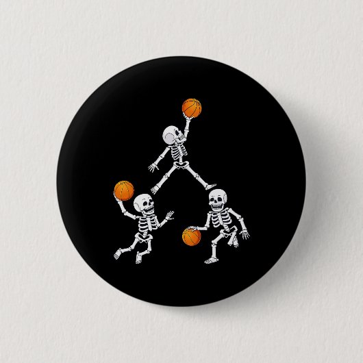 Basketball Halloween Skeleton Dunking Dribble Boys Ronde Button 5,7 Cm (Voorkant)